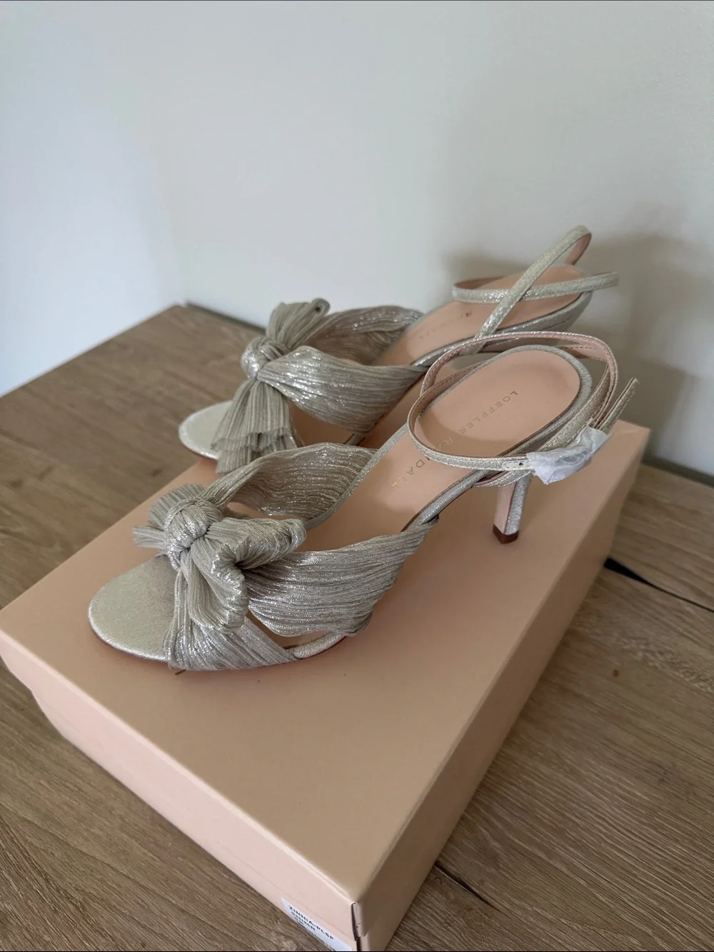 Loeffler Randall Shimmery Knot Bow Sandals in Silver